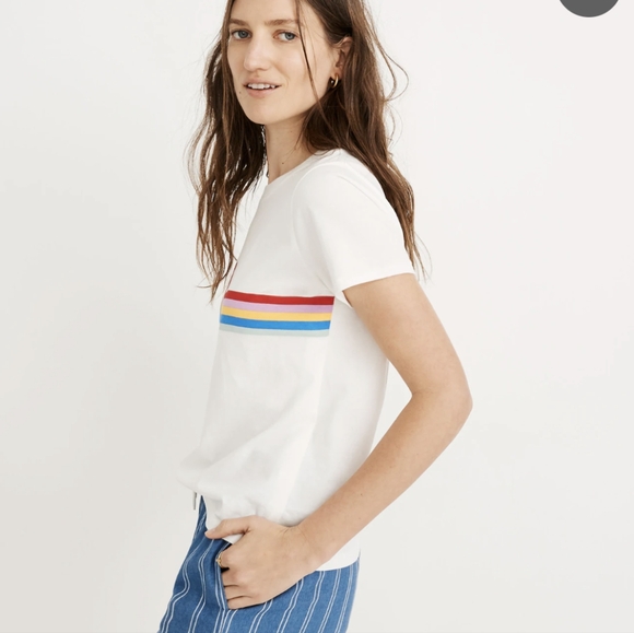 Madewell White T-Shirt with Colorful Wave Design - Picture 2 of 10